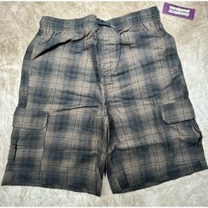 These Are Boys Size XXL Black And Brown Plaid Flannel cargo Shorts